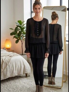 Black sheer top tunic coverup M Guess Jeans